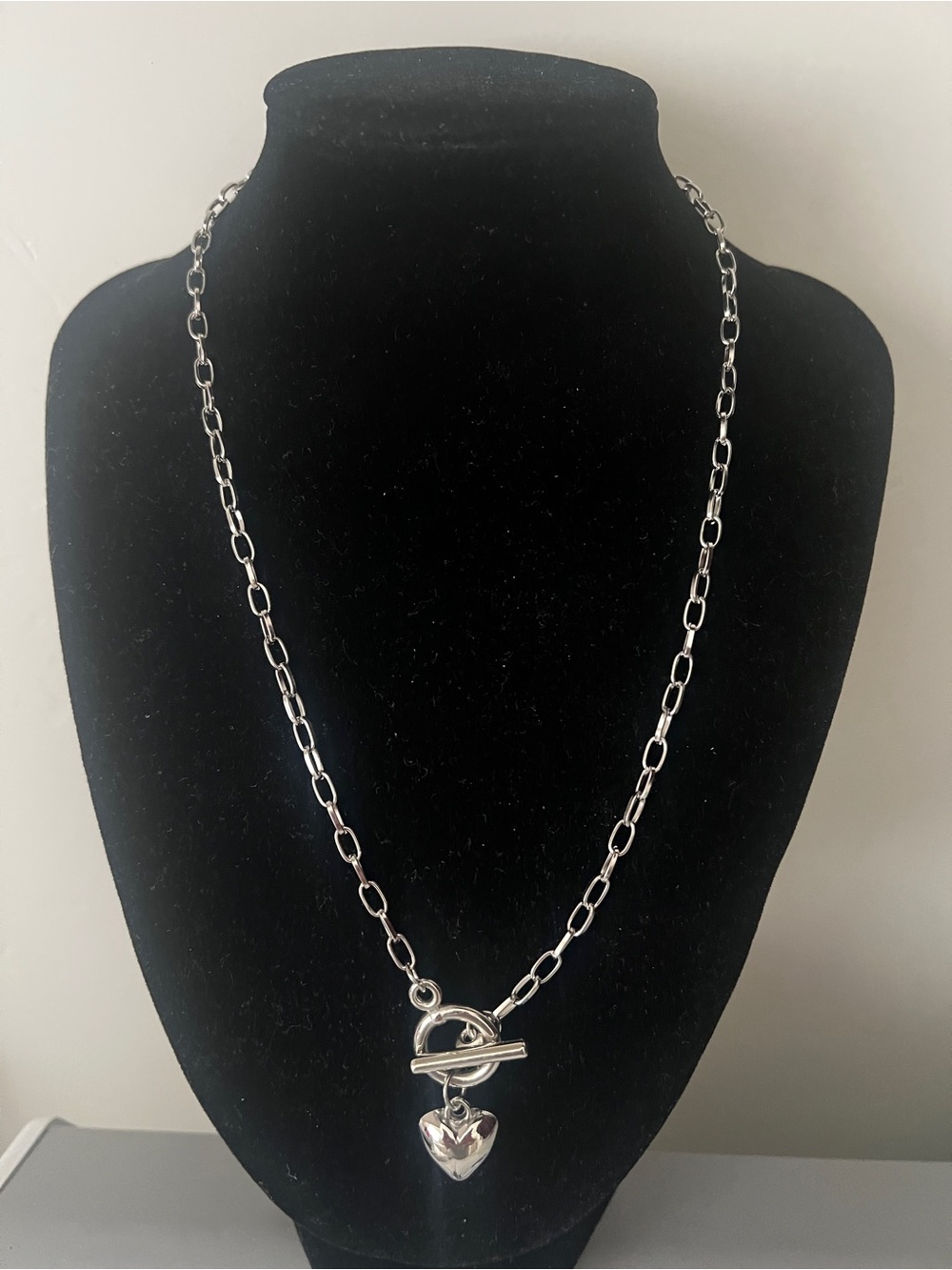 Sterling Silver Heart Toggle Necklace - Silver